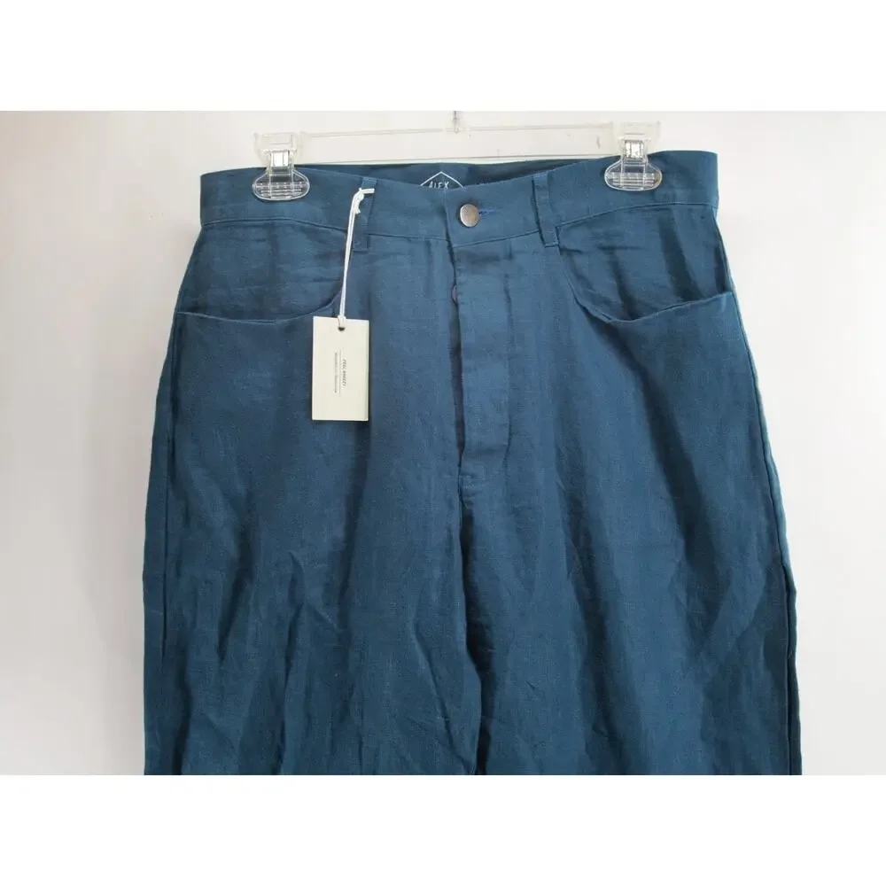 Alex Crane NWT Men's 30x31 Teal 100% Linen Flat Front Straight Leg Pants